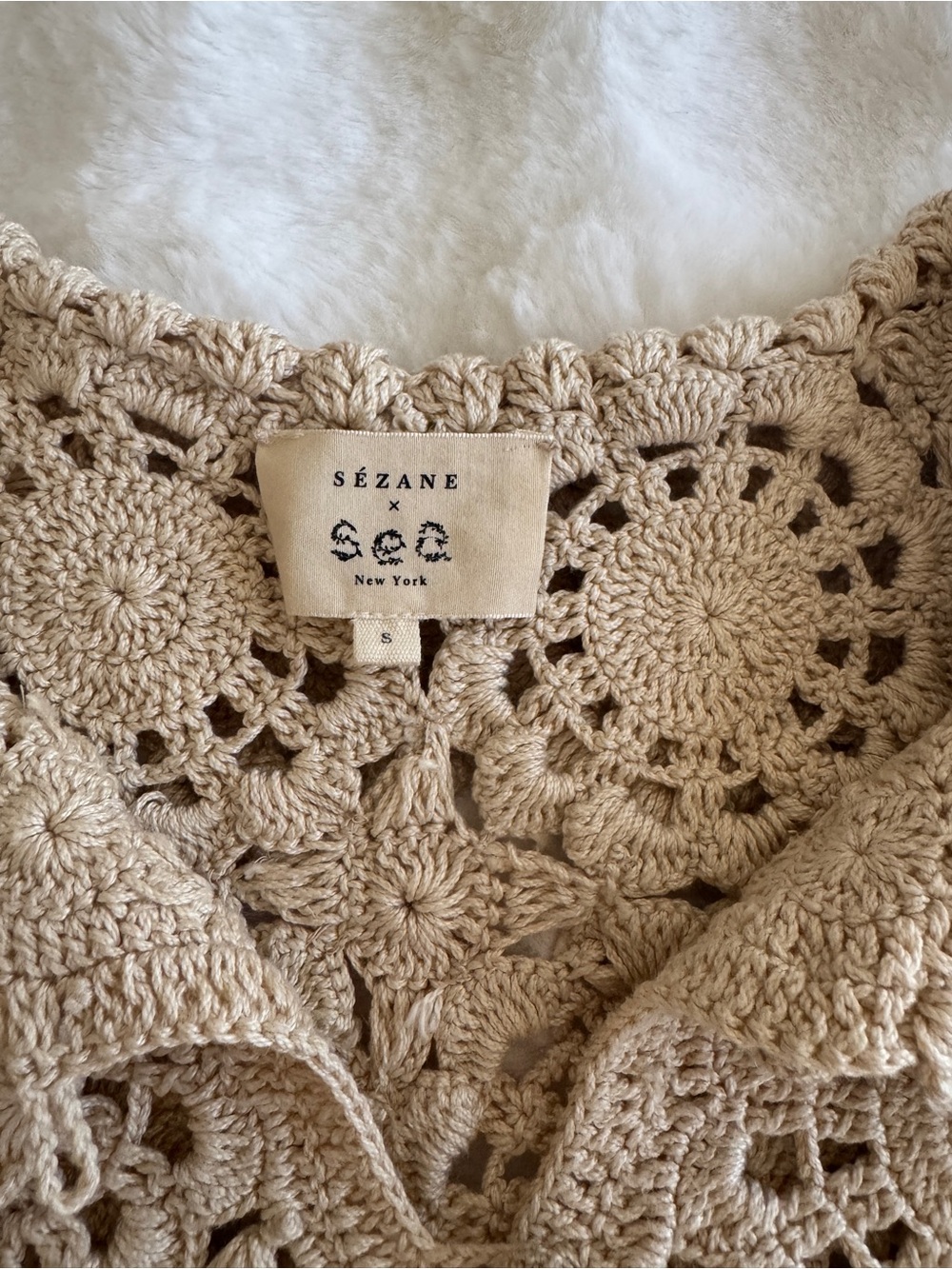 Sezane x SEA NY Mariella Crochet Button-Front Top - Picture 4 of 5